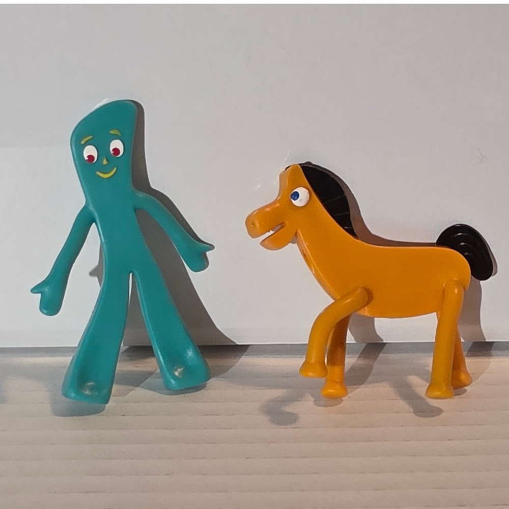 NJ Croce Prema Toy Gumby and Pokey Bendable Figures 3in Green Orange Good 0510